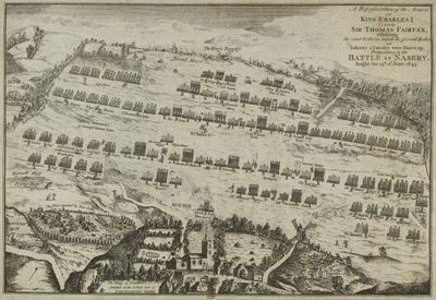 Een voorstelling van de legers van koning Karel I en Sir Thomas Fairfax die de exacte volgorde tonen, ter voorbereiding op de Slag bij Naseby, 1645 door English School